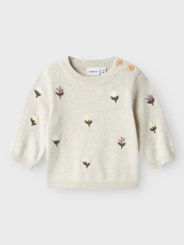 Name it - Strick Pullover - Blumen - Peyote Melange